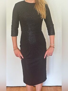 Women's Black Sequin Midi Dress - Elegant Sheath Cocktail Dress